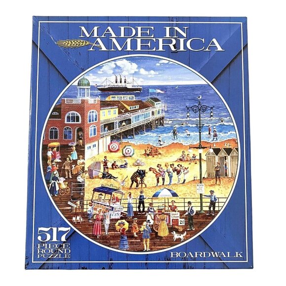 Ceaco Made in America BOARDWALK 517 Piece Round Jigsaw Puzzle - Picture 1 of 3